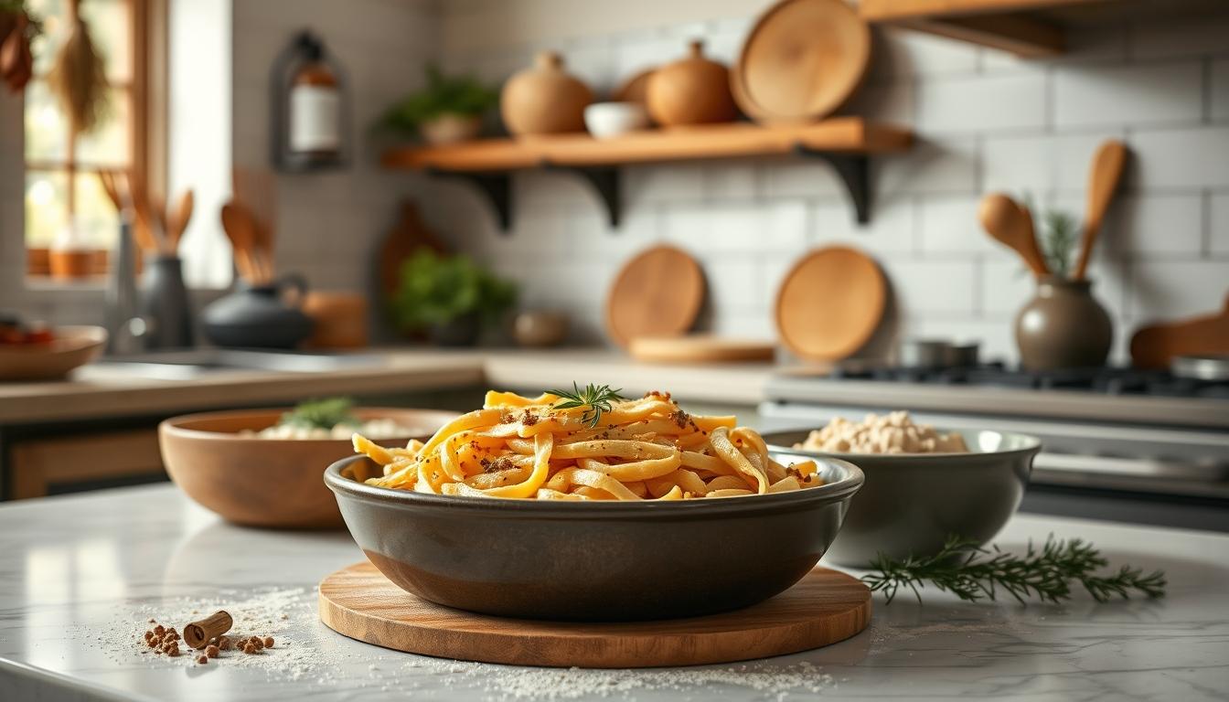 Quick weeknight dinner prepared in a home kitchen